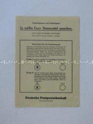 Propagandaflugblatt der Deutschen Postgewerkschaft mit Hinweisen zur Urabstimung über einen Arbeitskampf