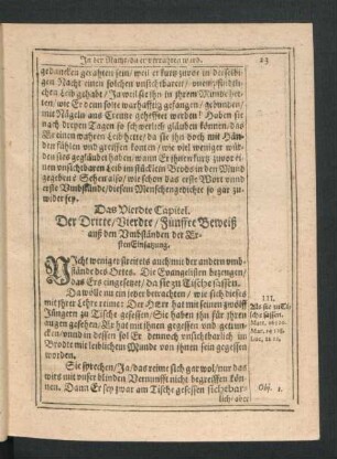 Das Vierdte Capitel. Der Dritte/ Vierdte/ Fünffte Beweiß auß den Umbständen der Ersten Einsatzung.