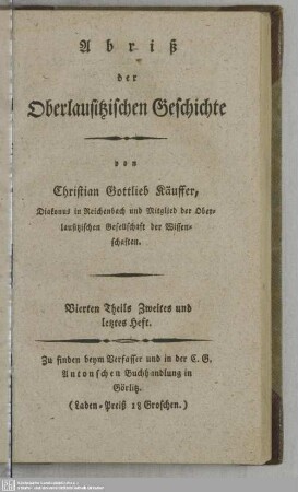 Vierten Theils Zweites und letztes Heft