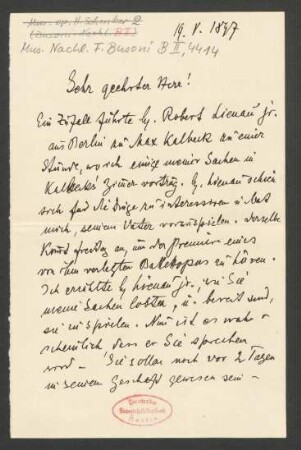 Brief an Ferruccio Busoni : 19.05.1897
