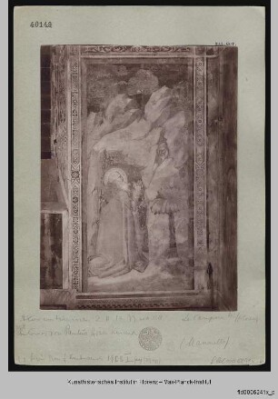 Freskenzyklus mit Szenen aus der Vita des heiligen Antonius : Antonius kniet vor dem Eremiten Paulus