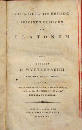 Specimen criticum in Platonem