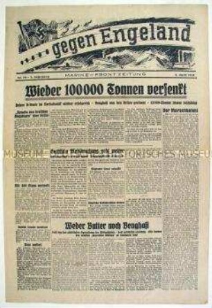 Kriegszeitung der Marine "... gegen Engeland" u.a. zum Seekrieg im Mittelmeer