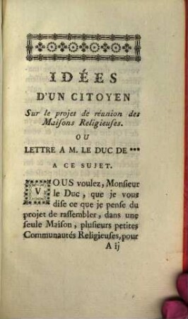 Idées d'un citoyen sur le projet de reunion des maisons religieuses