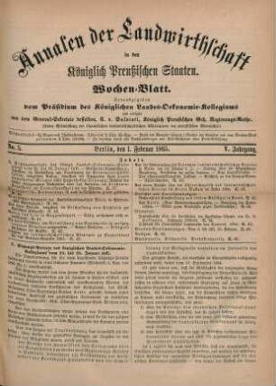 No. 5. Berlin, den 1. Februar 1865. V. Jahrgang.