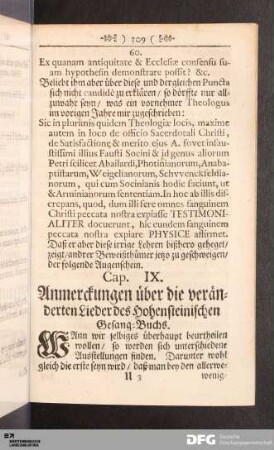 Cap. IX. Anmerckungen über die veränderten Lieder des Hohensteinischen Gesang-Buchs.