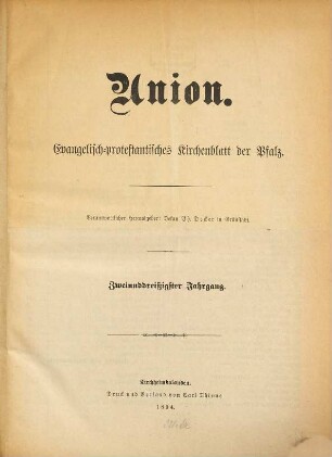 Union : evangelisch-protestantisches Kirchenblatt der Pfalz. 32. 1894