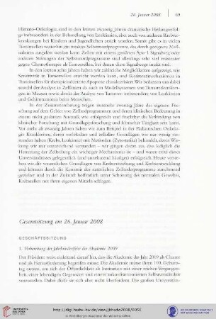 Gesamtsitzung am 26. Januar 2008