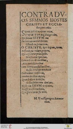 Contraduos summos hoste Christi et ecclesiae precatio