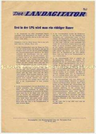 Flugblatt der Nationalen Front Gera für Eintritt in die LPG (Der Landagitator, Nr. 3)