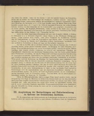 III. Ausgleichung der Beobachtungen und Fehlerberechnung im Systeme des Geodätischen Institutes.