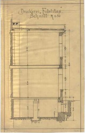 Billing, Hermann; Karlsruhe (Baden-Württemberg), Erbprinzenstr. 6; Druckerei Fidelitas, Umbau - Schnitt