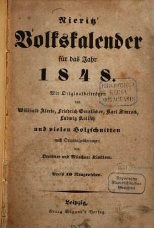 Deutscher Volkskalender, 1848