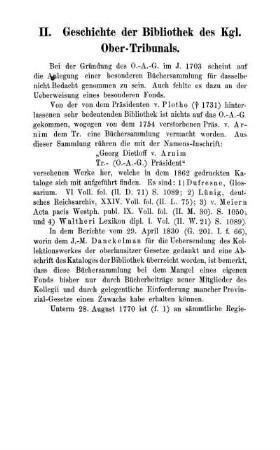 II. Geschichte der Bibliothek des Kgl. Ober-Tribunals.
