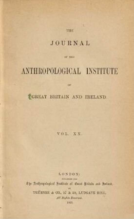 The journal of the Royal Anthropological Institute : JRAI ; incorporating MAN. 20, 20. 1891