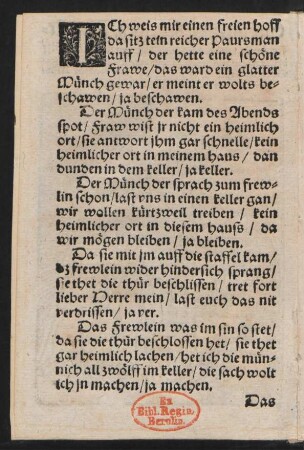 ICh weis mir einen freien hoff || da sitzt ein reicher Paursman || auff/