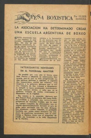 La asociación ha determinado crear una escuela argentina de boxeo : Peña Boxistica