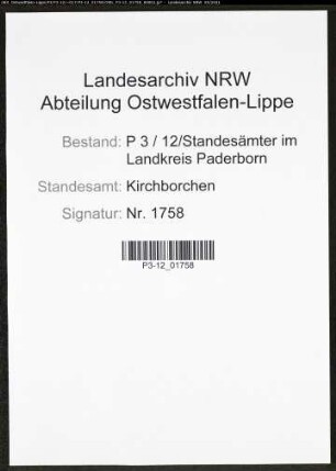 Heiratsregister Standesamt Kirchborchen