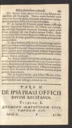 Pars II. De Ipsa Praxi Officii Divini Recitandi.
