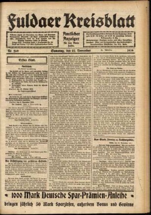 Erste Ausgabe vom Samstag, den 22. November 1919.