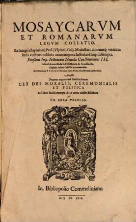 Mosaycarum et romanarum legum collatio
