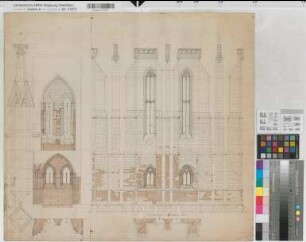 Soest (Soest) Wiesenkirche westliche Seite des nördlichen Turmes Werkzeichnung für den Steinmetz (1867) o.M. 57 x 63 Zeichnung Staatshochbauamt Soest