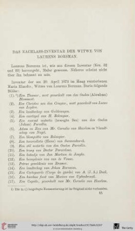 Das Nachlass-Inventar der Witwe von Laurens Borsman