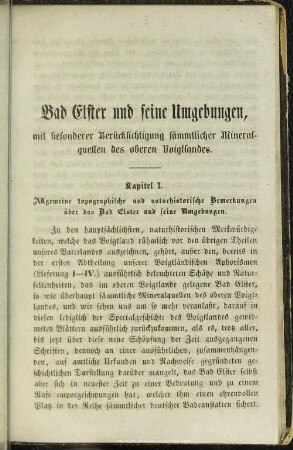 Kapitel I. Allgemeine topographische und naturhistorische Bemerkungen über das Bad Elster und seine Umgebungen