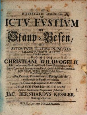 Dissertatio Ivridica De Ictv Fvstivm : = von Staup-Besen