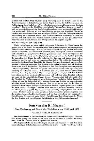 Fort von den Hilfsfragen! : eine Forderung auf Grund der Richtlinien von 1938 und 1939