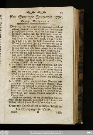 Am Sonntage Invocavit 1775. Evang. Matth. 4, 1 - 11.