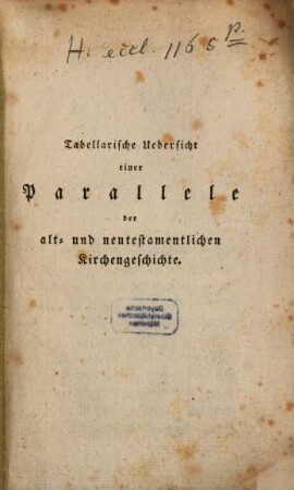 Tabellarische Uebersicht einer Parallele der alt- und neutestamentischen Kirchengeschichte