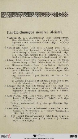 Handzeichnungen neuerer Meister (Nr. 1-953)