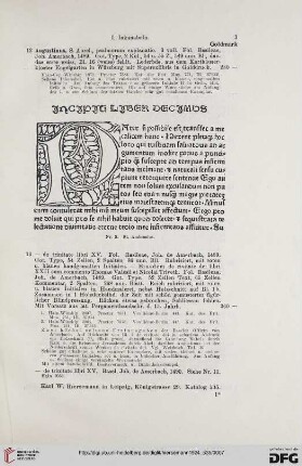 I. Inkunablen (Nr. 1-147)