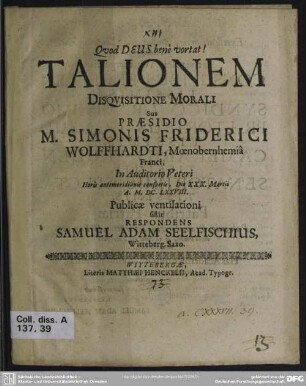 Talionem disquisitione morali