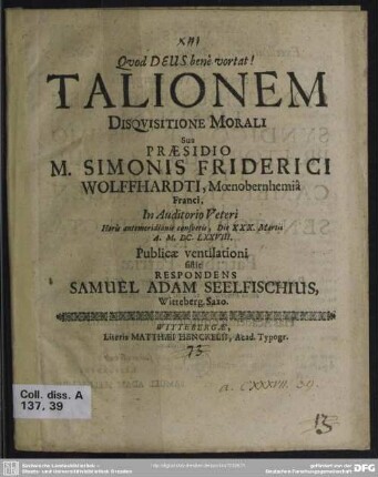 Talionem disquisitione morali