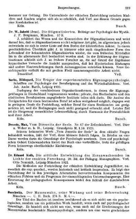 219, W. Jacobi. Die Stigmatisierten. Beiträge zur Psychologie der Mystik.