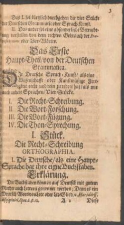 I. Stück. Die Recht-Schreibung Orthographia.