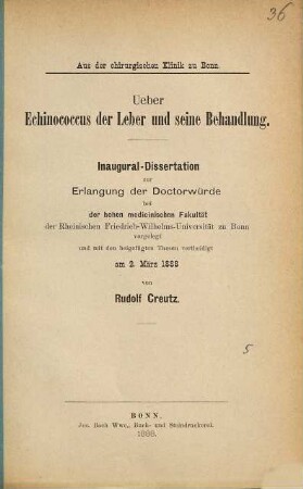 Ueber Echinococcus der Leber und seine Behandlung : Inaug. Diss.