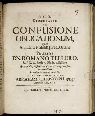 Dissertatio De Confusione Obligationum
