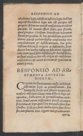 Responsio Ad Argumenta Adversariorum.