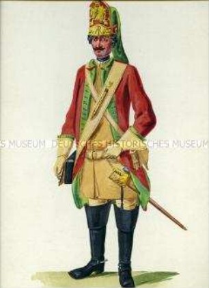 Uniformdarstellung, Grenadier vom Kattischen Dragoner-Regiment, Sachsen, 1730.