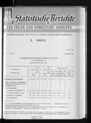 Die Umsatzentwicklung im Einzelhandel in Hamburg im Oktober 1960 : Lfd. Nr. 46