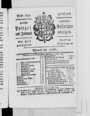 29tes Stück., Ausgabe vom 18. Juli 1792