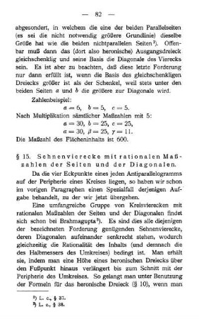 § 14. Die einfachsten Fälle von vollständigen Vierecken mit rationalen Maßzahlen der Seiten (besonders die Antiparallelogramme)