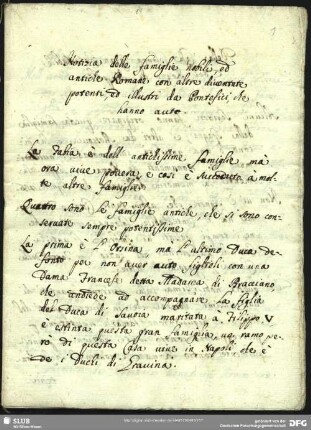 [Faszikel 11:] Notizia delle Famiglie nobili, ed antiche Romane con altre diventate potenti ed illustri
