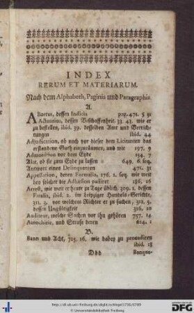 Index Rerum Et Materiarum.