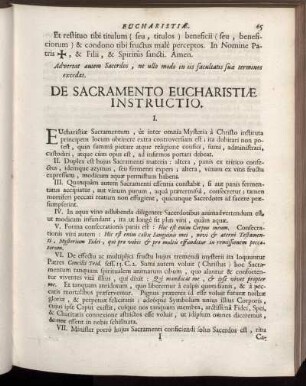 De Sacramento Eucharistiæ Instructio.
