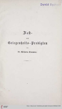 1. Band: Fest- und Gelegenheits-Predigten