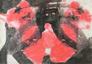 Komposition schwarz/rot mit Maske